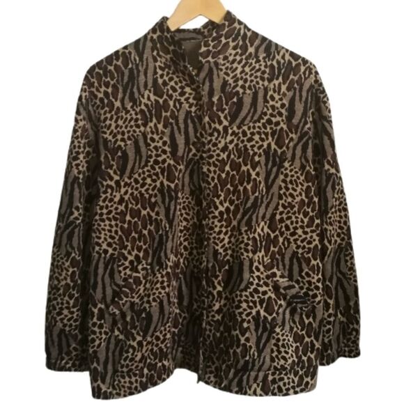VINTAGE Y2K Leopard Print Neutral Button Front Bomber Jacket / Blazer Sz Medium - Picture 2 of 16